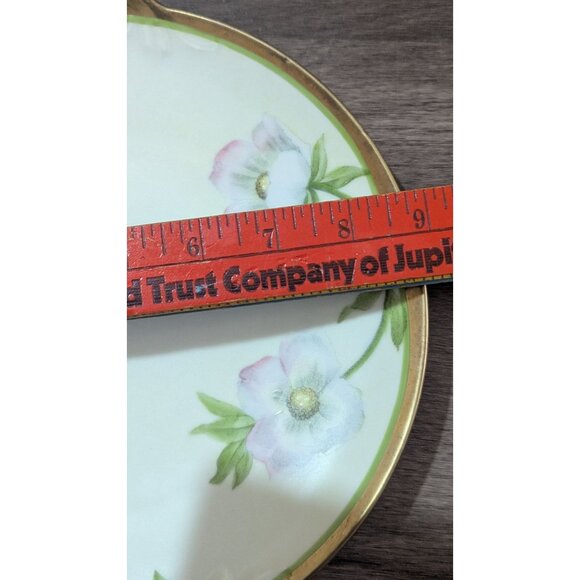Hand Painted Vintage Bavarian Porcelain Platter With Pink Floral Design & Gold H - Picture 7 of 8